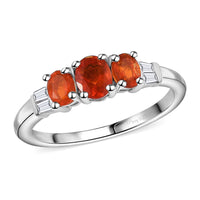 Crimson Fire Opal and White Zircon 0.70 ctw Blazing Trinity Ring in Rhodium Over Sterling Silver (Size 10.0)