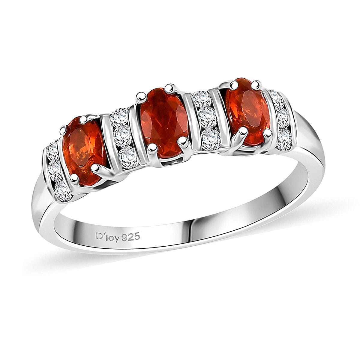 Crimson Fire Opal and White Zircon 0.75 ctw Sunset Trilogy Ring in Rhodium Over Sterling Silver (Size 10.0)