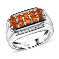 Crimson Fire Opal and White Zircon 1.20 ctw Men's Ring in Rhodium Over Sterling Silver