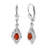 D'Joy Crimson Fire Opal and White Zircon 1.10 ctw Fiery Teardrop Earrings in Rhodium Over Sterling Silver