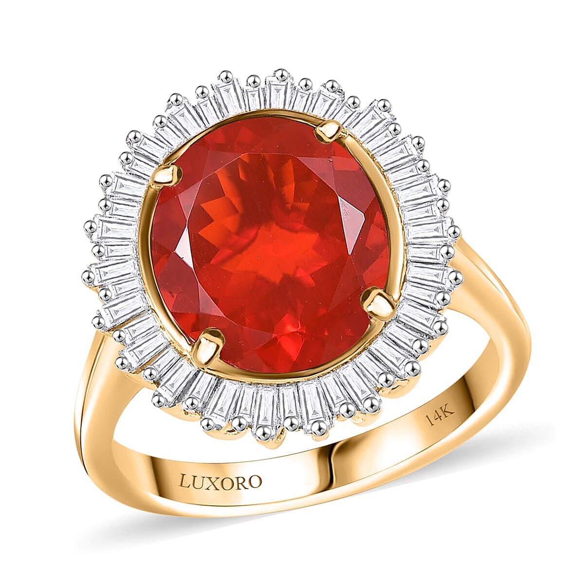 Luxoro 14K Yellow Gold AAA Crimson Fire Opal, Diamond (G-H, I2) (0.40 cts) Crimson Radiance Ring (Size 10.0) 2.80 ctw