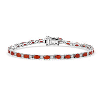 Crimson Fire Opal and Moissanite 4.60 ctw Fiery Tennis Bracelet in Rhodium Over Sterling Silver (6.50 In)
