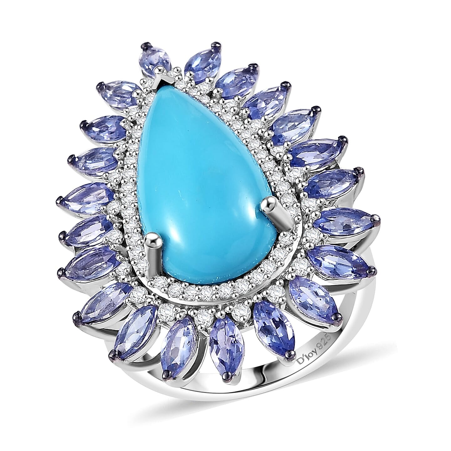 Premium Sleeping Beauty Turquoise, Multi Gemstone Ring in Rhodium Over Sterling Silver (Size 10.0) 10.00 ctw