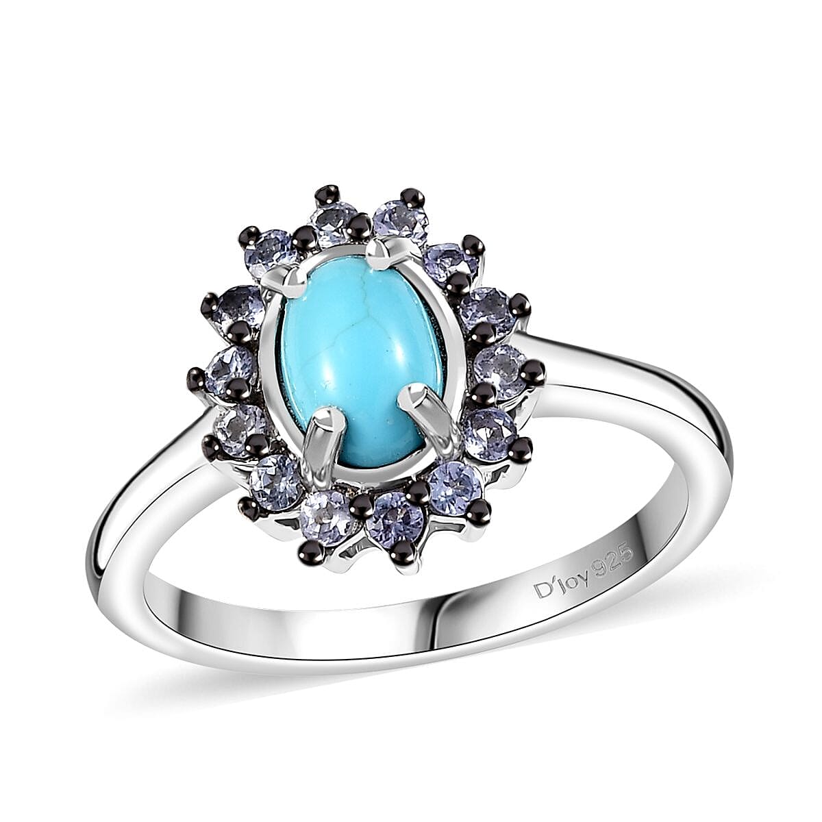 Premium Sleeping Beauty Turquoise, Tanzanite Ring in Rhodium Over Sterling Silver (Size 10.0) 1.00 ctw