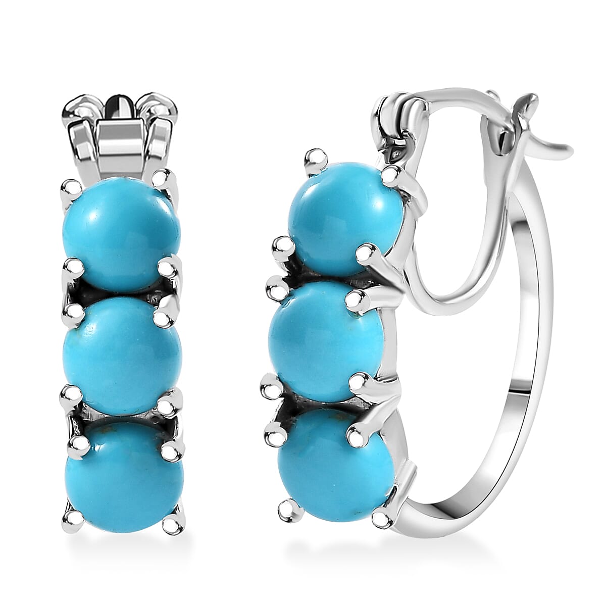 D'Joy Premium Sleeping Beauty Turquoise 3.10 ctw Hoop Earrings in Rhodium Over Sterling Silver