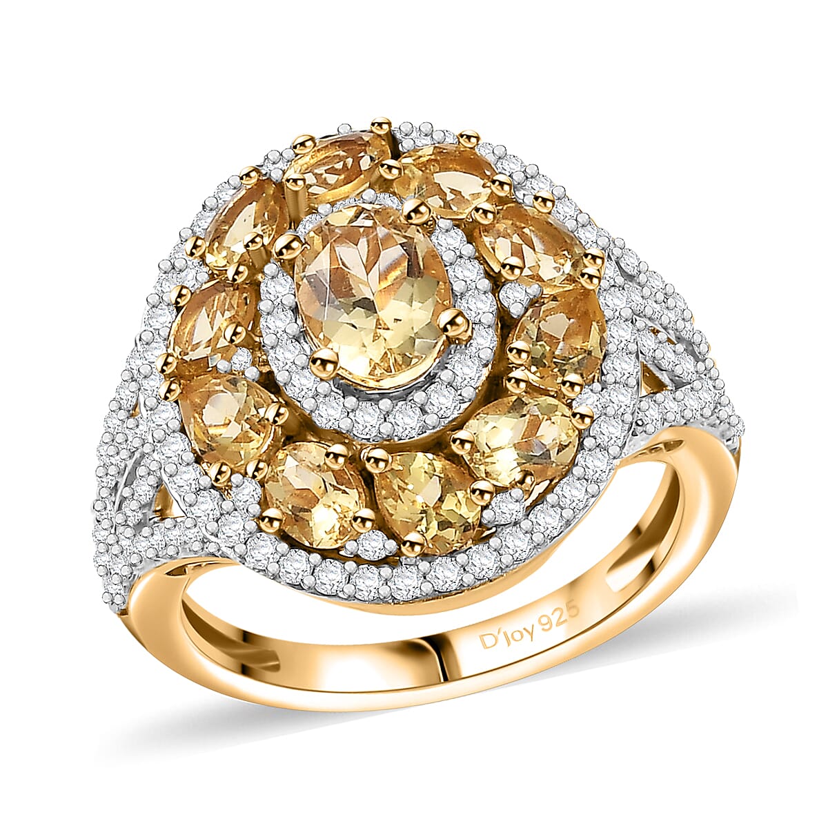 Brazilian Heliodor and White Zircon 3.60 ctw Ring in 18K Vermeil Yellow Gold Over Sterling Silver (Size 10.0)