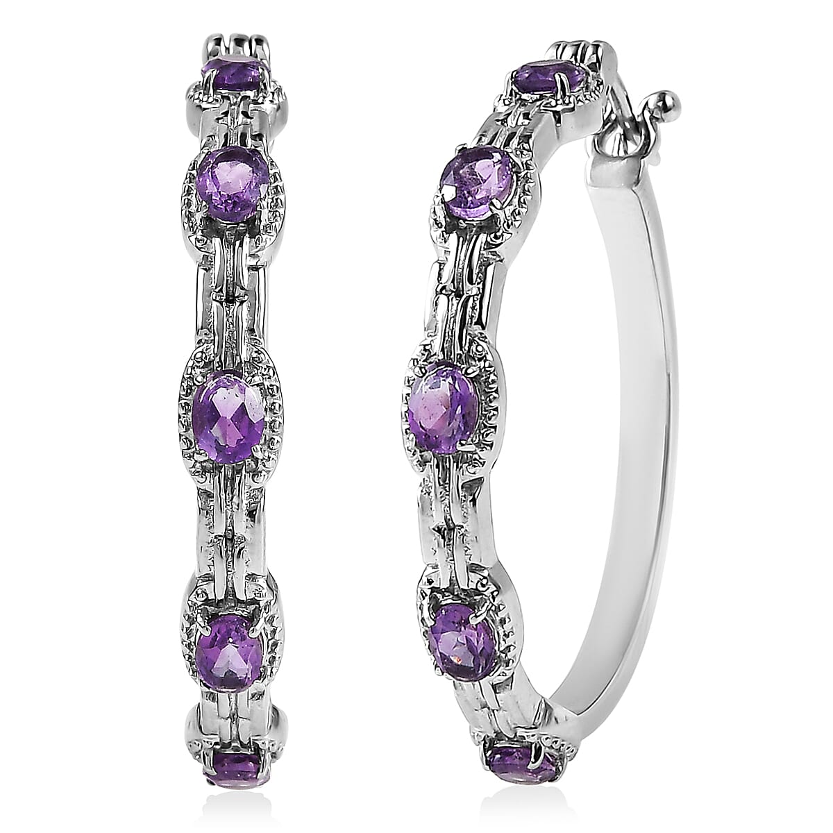 African Amethyst Earrings in Stainless Steel 3.25 ctw