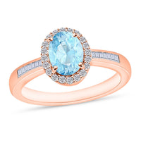 Mangoro Aquamarine and White Diamond 1.65 ctw Ring in 18K Vermeil Rose Gold Over Sterling Silver