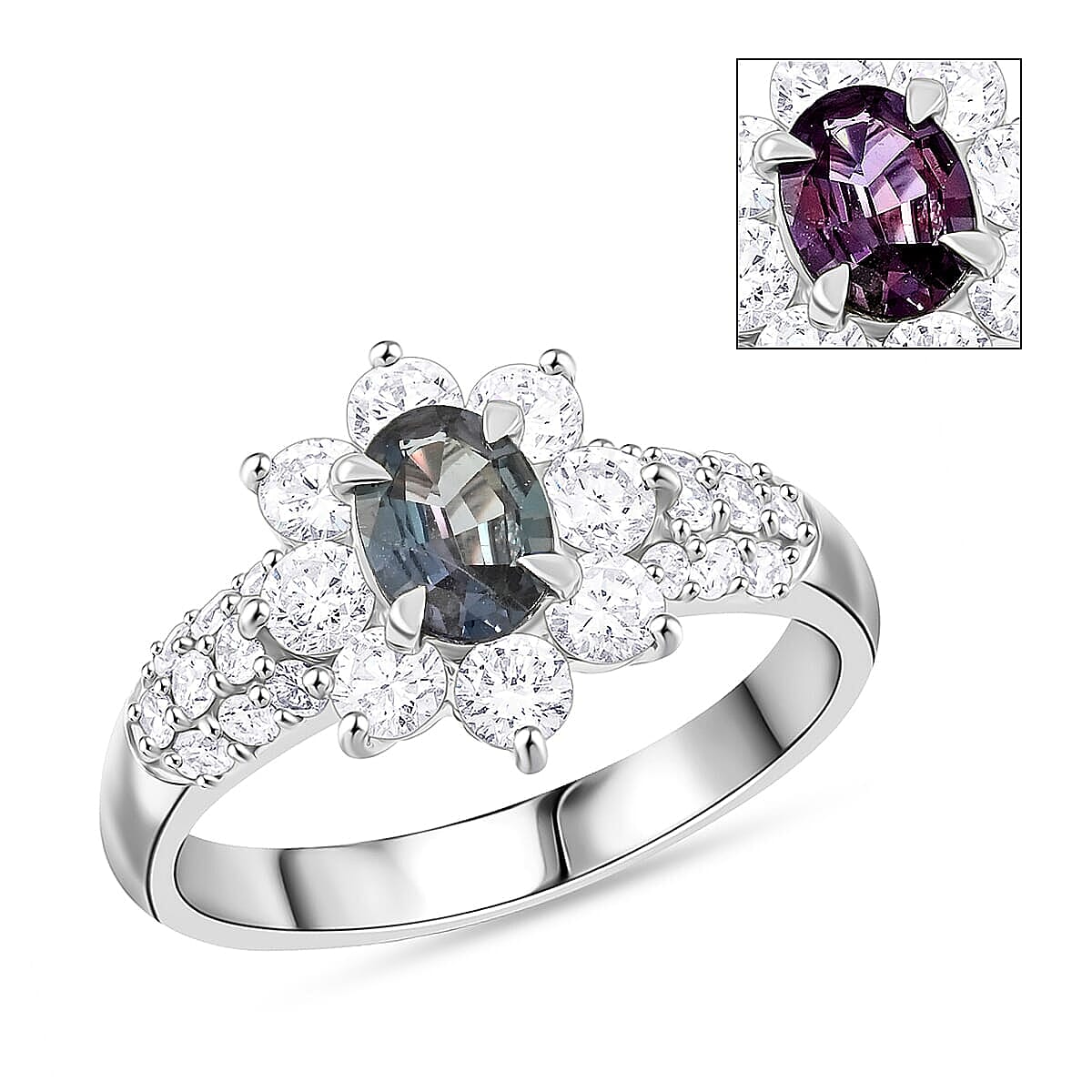 Certified & Appraised AAAA Narsipatnam Alexandrite and E-F VS Diamond 1.46 ctw Ring in 900 Platinum (Size 7.0) 5.80 Grams