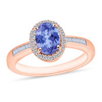 Tanzanite and White Diamond 1.65 ctw Ring in 18K Vermeil Rose Gold Over Sterling Silver