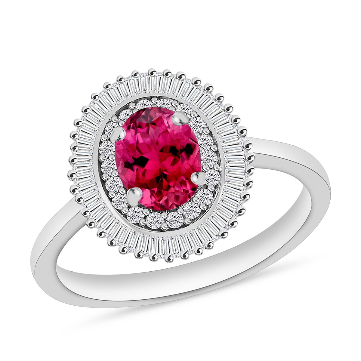 Luxoro Premium Ouro Fino Rubellite and G-H I2 Diamond Ring in 14K White Gold (Size 10.0) 1.05 ctw
