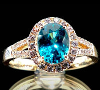 Iliana 18K Yellow Gold  AAAA   Blue Zircon ,  White Diamond  SI Ring 3.35 ctw ,  Gold Wt. 5.11 g