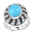 Premium Sleeping Beauty Turquoise, Multi Gemstone Ring in Rhodium Over Sterling Silver (Size 10.0) 6.35 ctw - Sticky add to cart bar