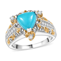 Premium Sleeping Beauty Turquoise and White Zircon 1.85 ctw Ring in 18K Vermeil YG and Rhodium Over Sterling Silver