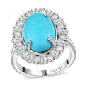 Premium Sleeping Beauty Turquoise, White Zircon Ring in Rhodium Over Sterling Silver (Size 10.0) 7.00 ctw - Sticky add to cart bar