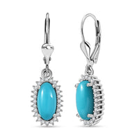 D'Joy Premium Sleeping Beauty Turquoise and White Zircon 2.75 ctw Sunburst Earrings in Rhodium OverSterling Silver