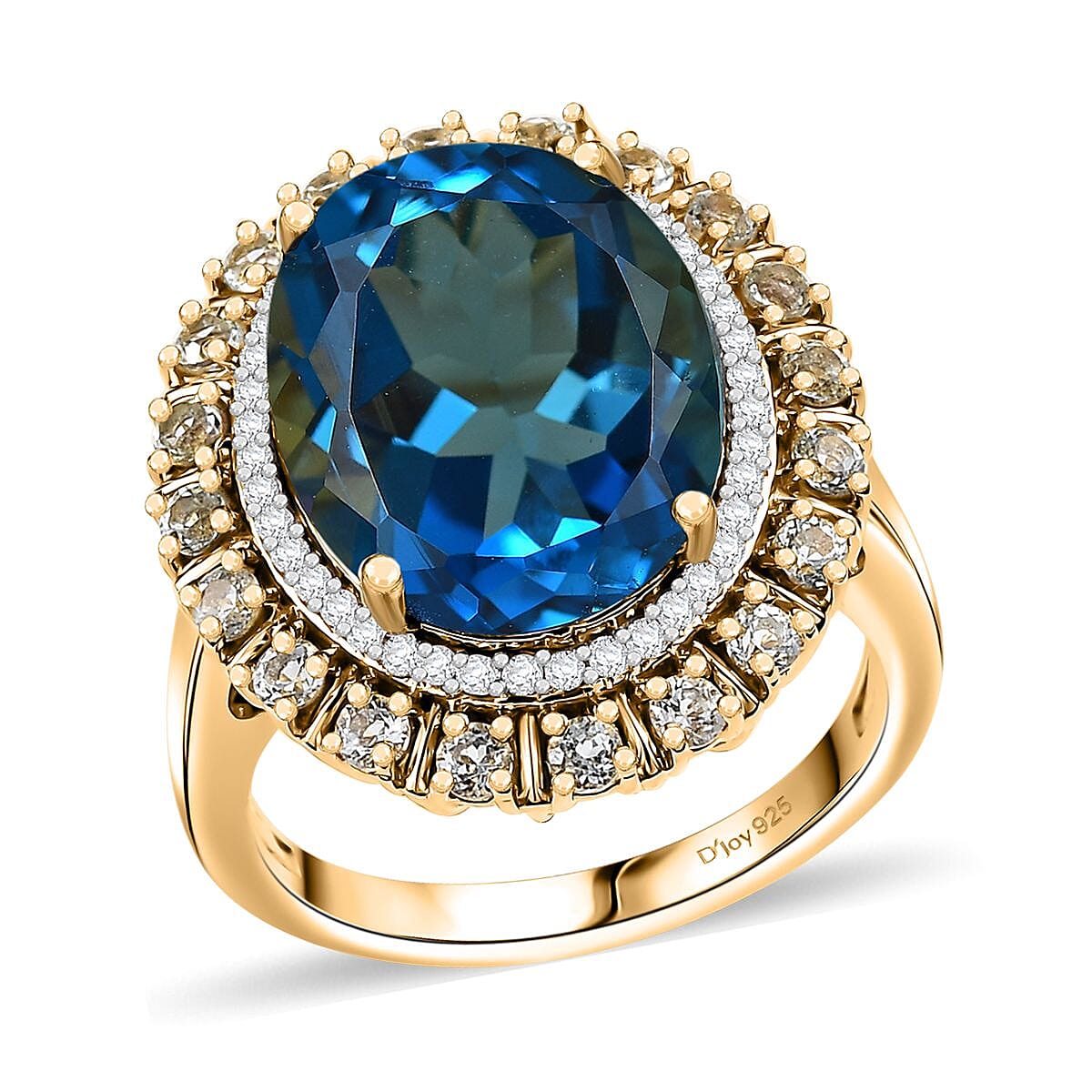 Premium London Blue Topaz, Multi Gemstone Ring in 18K Vermeil YG Over Sterling Silver (Size 6.0) 13.65 ctw