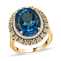 Premium London Blue Topaz, Multi Gemstone Ring in 18K Vermeil YG Over Sterling Silver (Size 6.0) 13.65 ctw
