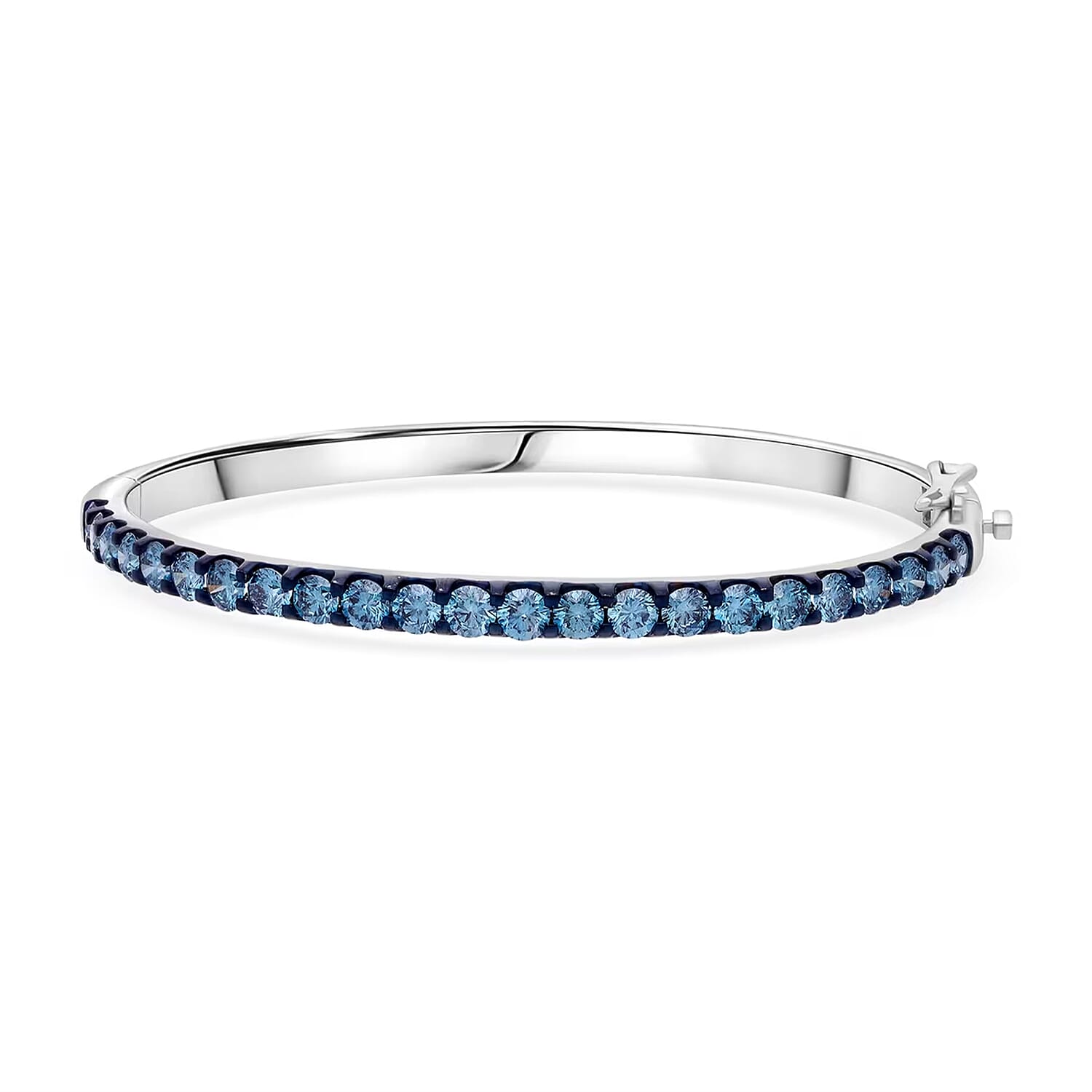 Luxuriant Lab Grown Blue Diamond (IR) (SI) 5.00 ctw Bangle Bracelet in Rhodium Over Sterling Silver (7.25 In)