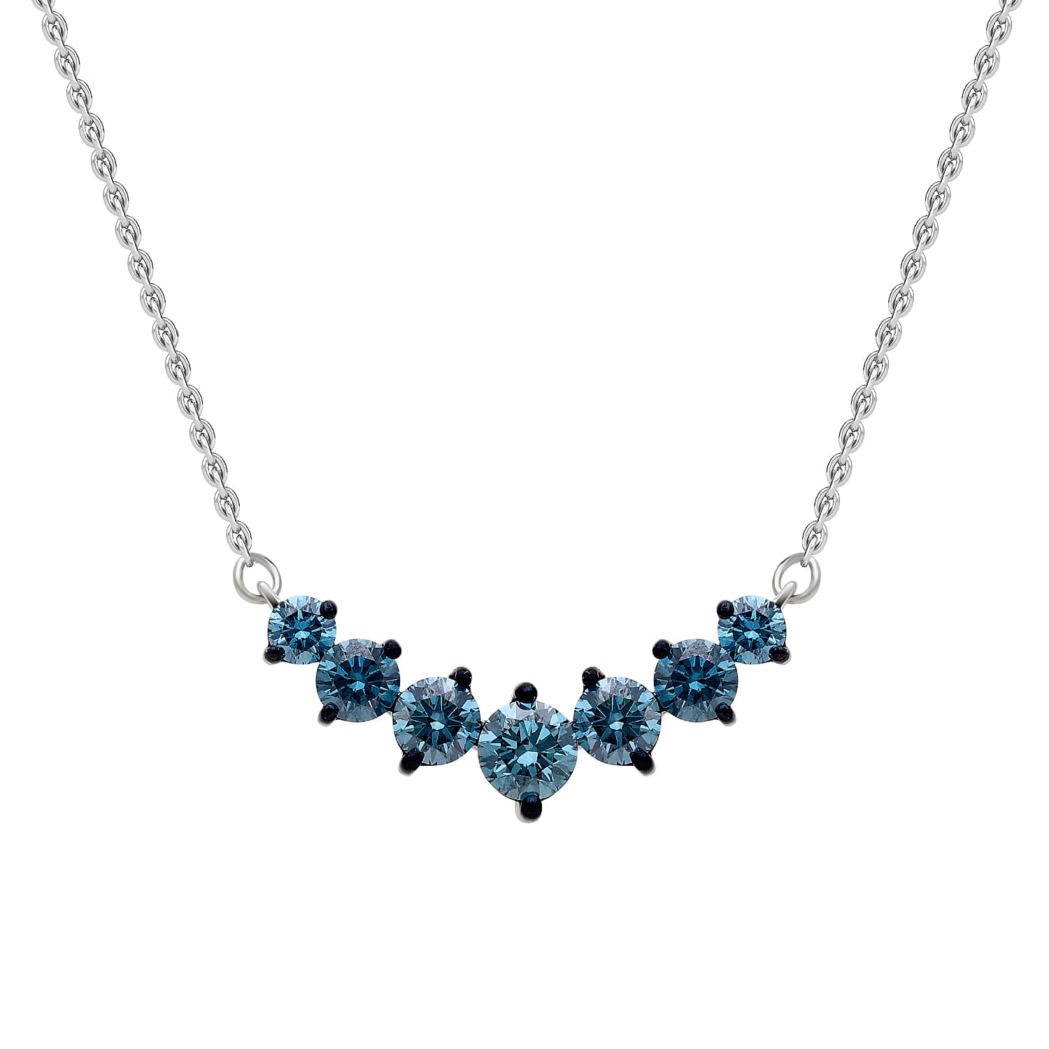 Luxuriant Lab Grown Blue Diamond (IR) SI 1.00 ctw Midnight Crescent Necklace in Rhodium Over Sterling Silver 20 Inches