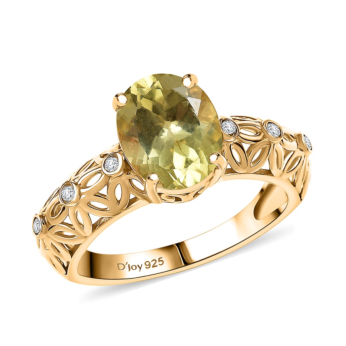 Premium Yellow Apatite and Diamond 2.75 ctw Fancy Ring in 18K Vermeil Yellow Gold Over Sterling Silver (Size 10.0)