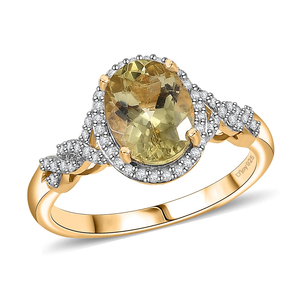Premium Yellow Apatite and White Zircon 2.30 ctw Ring in 18K Vermeil Yellow Gold Over Sterling Silver (Size 7.0)