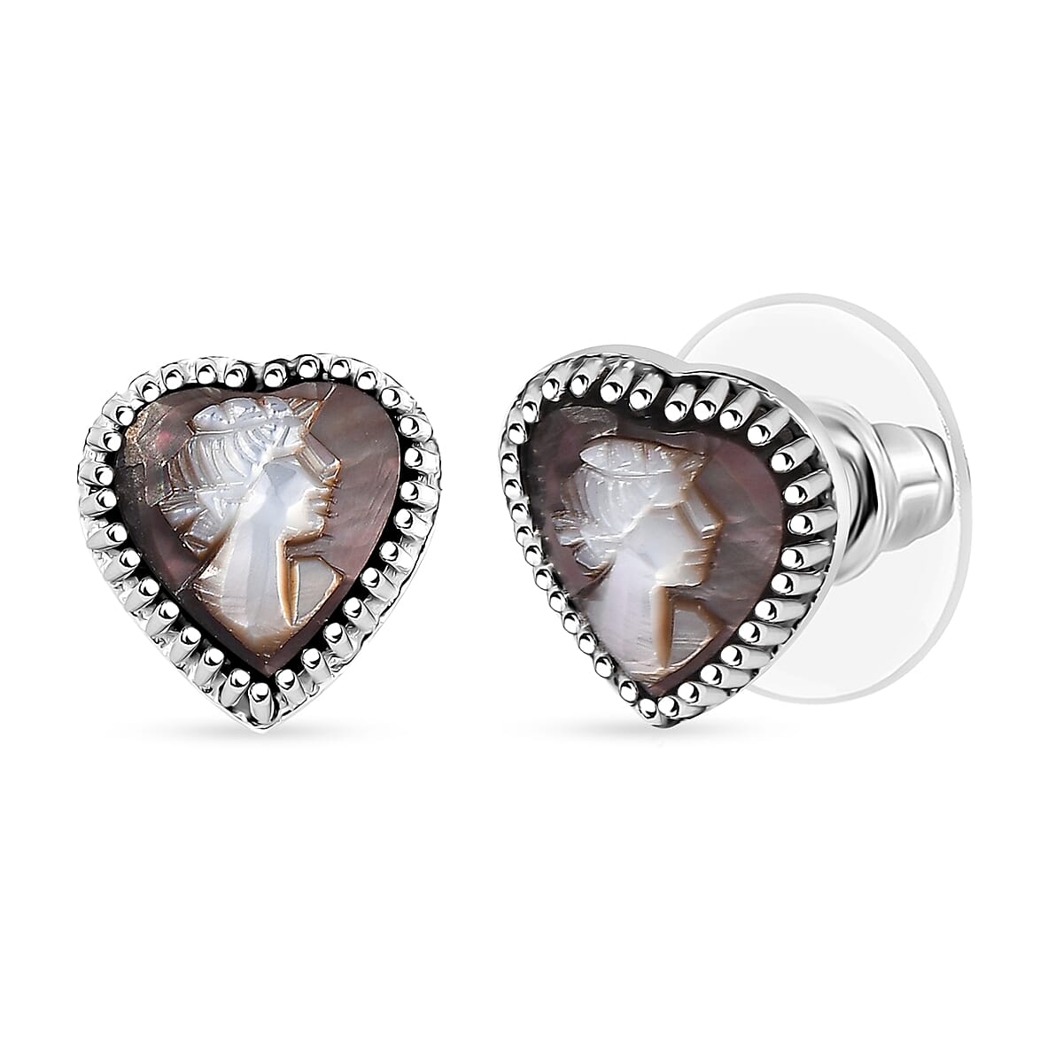 D'Joy Natural Italian Conch Cameo 2.10 ctw Victorian Romance Earrings in Rhodium Over Sterling Silver