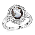 Natural Italian Conch Cameo Ring in Rhodium Over Sterling Silver (Size 10.0) 1.50 ctw - Sticky add to cart bar