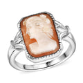 Natural Italian Conch Cameo Ring in Rhodium Over Sterling Silver (Size 10.0) 3.00 ctw - Sticky add to cart bar