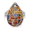 Multi-Sapphire, Multi Gemstone Ring in Rhodium Over Sterling Silver (Size 10.0) 6.00 ctw - Sticky add to cart bar