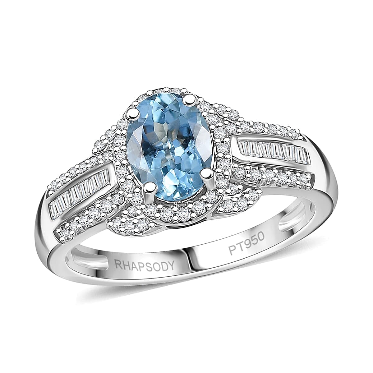 Rhapsody AAAA Santa Maria Aquamarine and E-F VS2 Diamond 1.50 ctw Ring in 950 Platinum (Size 6.0)