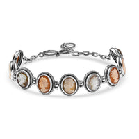 D'Joy Artisan Crafted Natural Italian Conch Cameo 12.40 ctw Vintage Muses Bracelet in Black Oxidized Sterling Silver (6.50-8.0In)