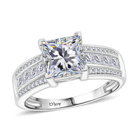 Moissanite (Sqr 7 mm) Ring in Rhodium Over Sterling Silver (Size 10.0) 2.40 ctw