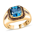 Premium London Blue Topaz and Brown Zircon 6.20 ctw Mens Ring in 18K Vermeil Yellow Gold Over Sterling Silver (Size 10.0) - Sticky add to cart bar