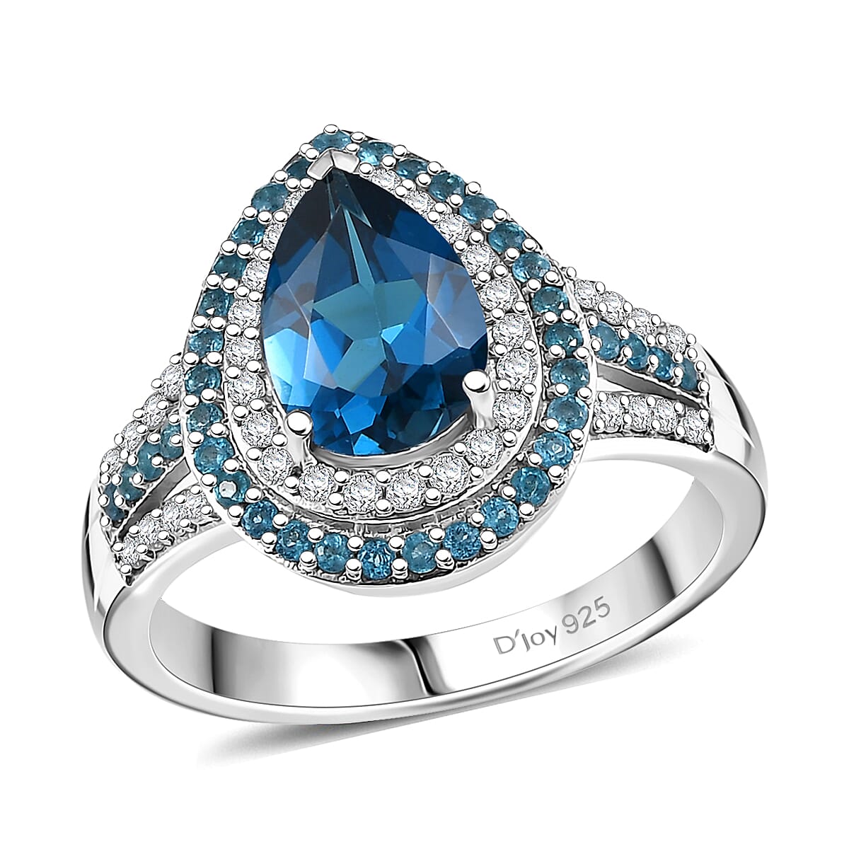 Premium London Blue Topaz, Multi Gemstone Ring in Rhodium Over Sterling Silver (Size 10.0) 3.00 ctw