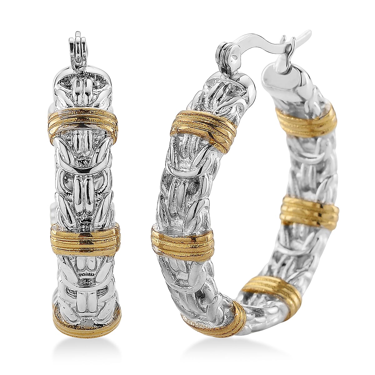 EverTrue Byzantine Hoop Earrings in ION Plated YG and Stainless Steel ( Two Tone)