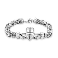 Byzantine Chain Claddagh Bracelet in Stainless Steel (7.50 In)
