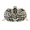 Black Hand Embroidery Oval Shaped Pearl Studded Velvet Clutch - Sticky add to cart bar