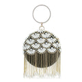Green Hand Embroidery Pearl Studded Velvet Clutch with Tassels, Ring Handle and Sling Chain - Sticky add to cart bar