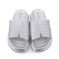 SOLE SELECTIONS Silver EVA Faux Embossed PU Slide - S