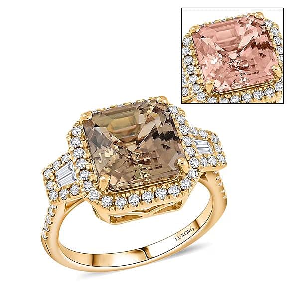 Certified & Appraised Luxoro 14K Yellow Gold AAA Turkizite, Diamond (G-H, I2) (0.49 cts) Ring (Size 6.0) 5.00 ctw