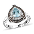 Santa Maria Aquamarine, Natural Champagne and White Diamond (0.25 cts) Ring in Rhodium Over Sterling Silver (Size 10.0) 1.15 ctw - Sticky add to cart bar