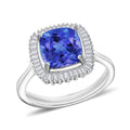 Rhapsody AAAA Tanzanite and E-F VS Diamond 2.85 ctw Cushion Shape Ballerina Ring in 950 Platinum 7.15 Grams - Sticky add to cart bar