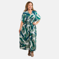 TAMSY Tan Abstract Smocked Waist Kaftan Sleeve Midaxi Dress - One Size Fits Most