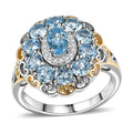 Santa Maria Aquamarine and Moissanite 2.25 ctw Victorian Sky Ring in 18K Vermeil YG and Rhodium Over Sterling Silver (Size 10.0) - Sticky add to cart bar