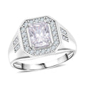 Radiant Cut Moissanite 3.00 ctw Men's Ring in Rhodium Over Sterling Silver (Size 10.0) - Sticky add to cart bar