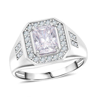 Radiant Cut Moissanite 3.00 ctw Men's Ring in Rhodium Over Sterling Silver (Size 10.0)
