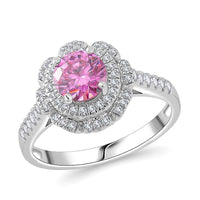 Pink Lotus Moissanite, Moissanite Ring in Rhodium Over Sterling Silver (Size 10.0) 1.35 ctw