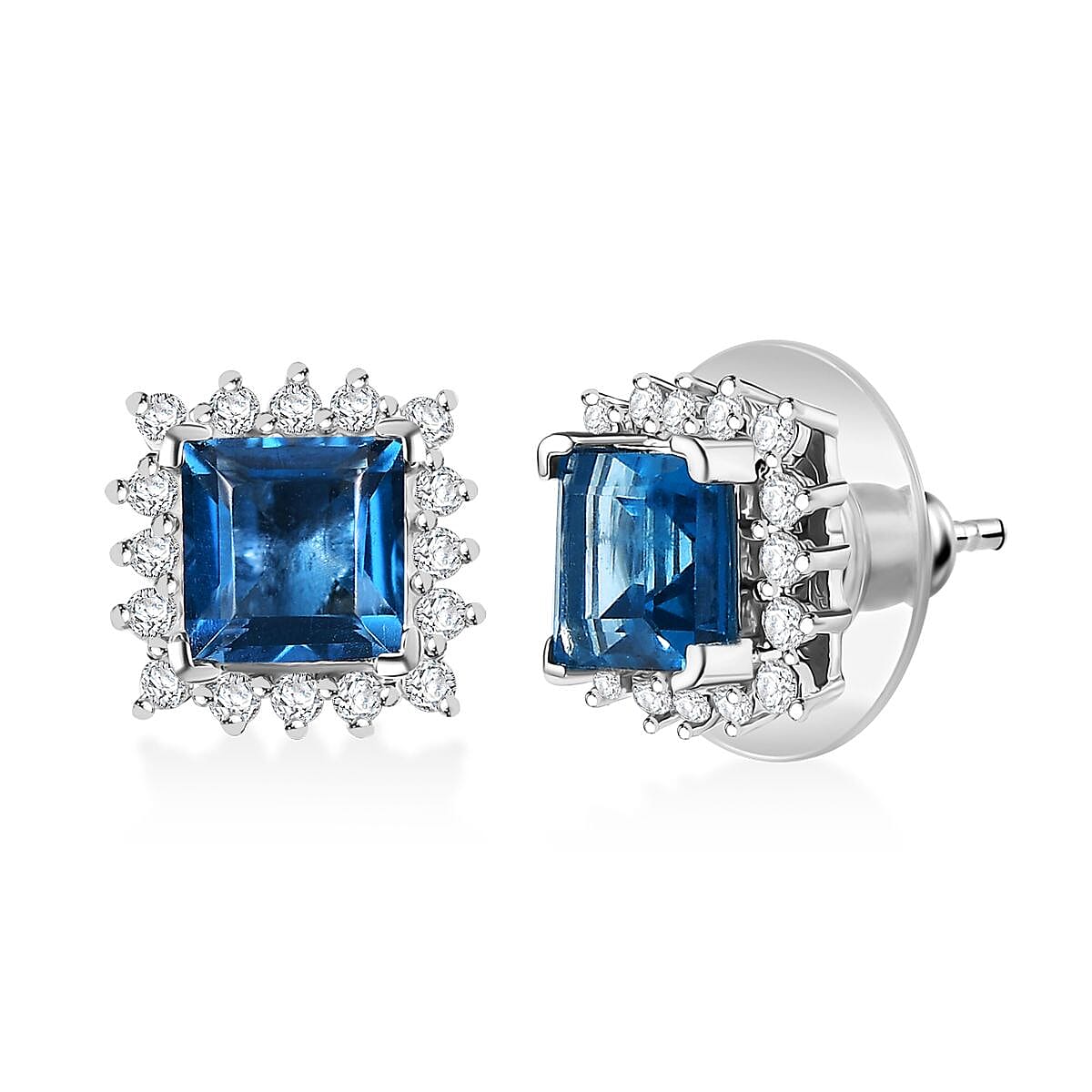D'Joy Premium London Blue Topaz and White Zircon 4.10 ctw Royal Dew Earrings in Rhodium Over Sterling Silver