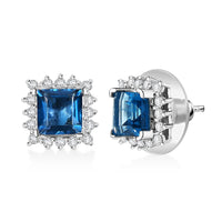 D'Joy Premium London Blue Topaz and White Zircon 4.10 ctw Royal Dew Earrings in Rhodium Over Sterling Silver